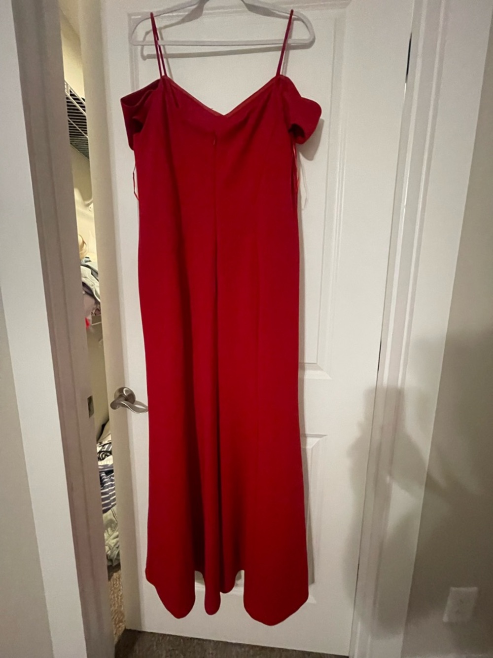 Red Off-Shoulder Spaghetti Strap Maxi Dress